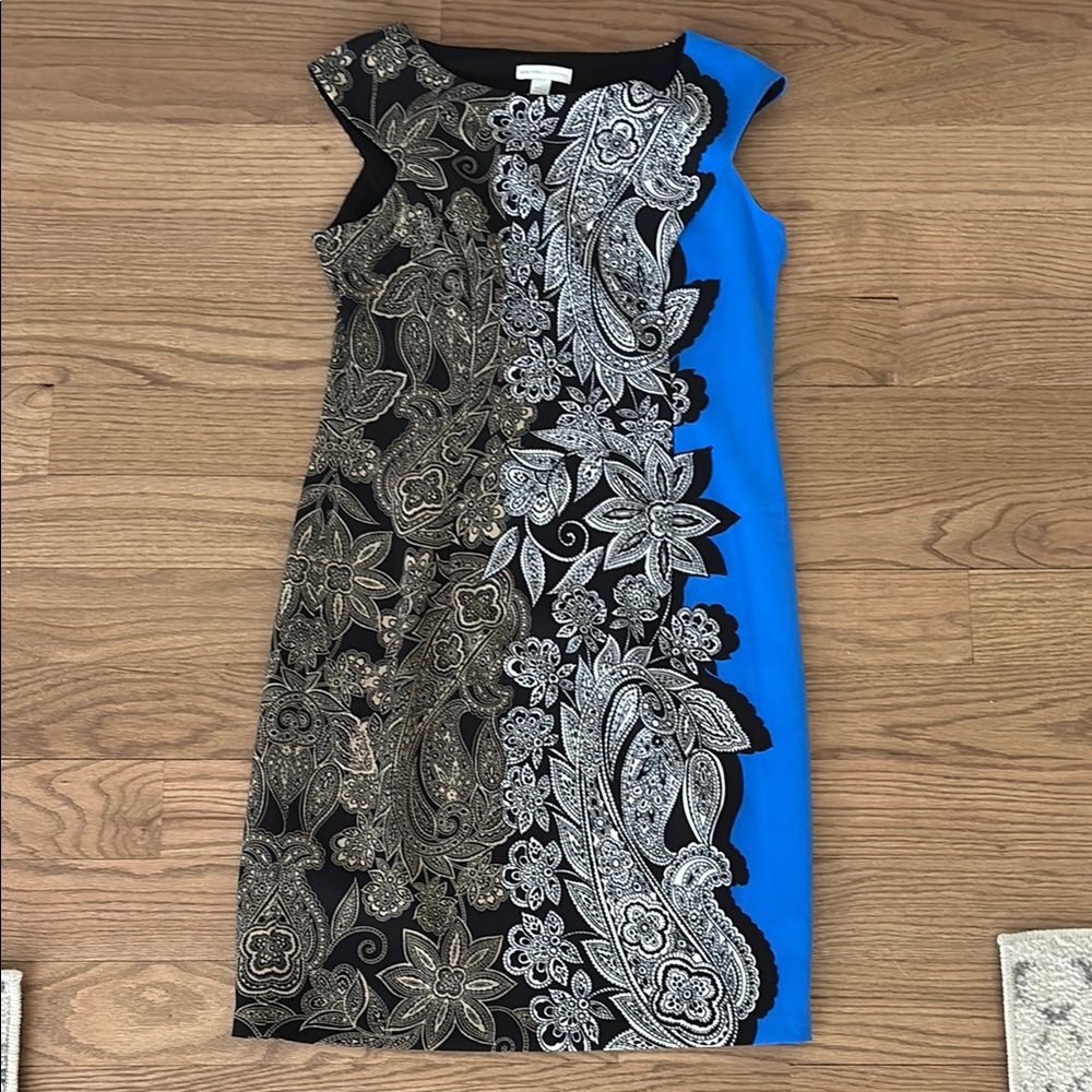 Elegant Black and Blue Paisley Dress